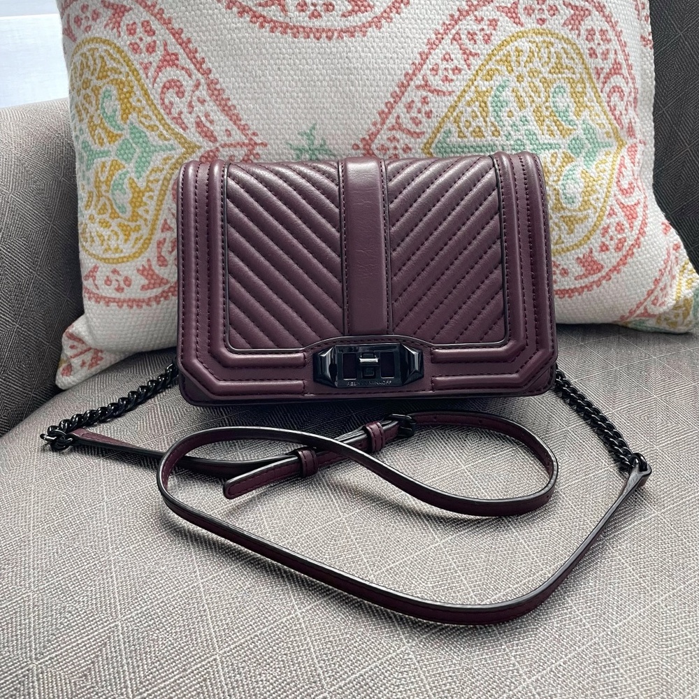 Rebecca Minkoff Chevron Quilted Love Crossbody, Dark Cherry, Small Leather Bag